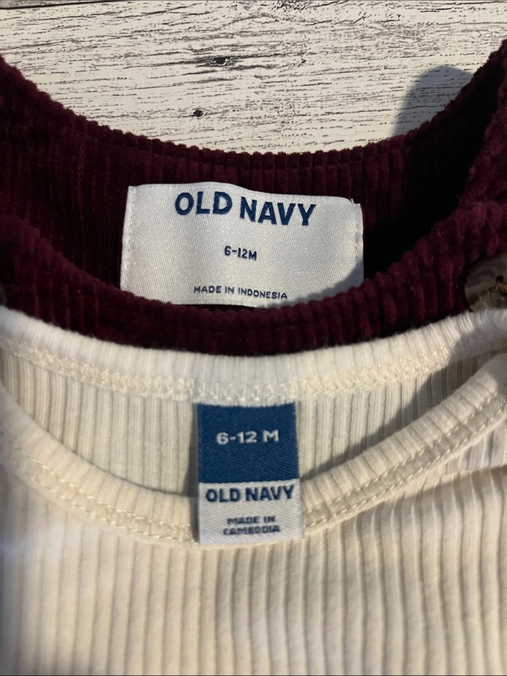 Old Navy Burgundy Corduroy Bubble Overalls and Cream Ribbed Bodysuit Size 6-12 M